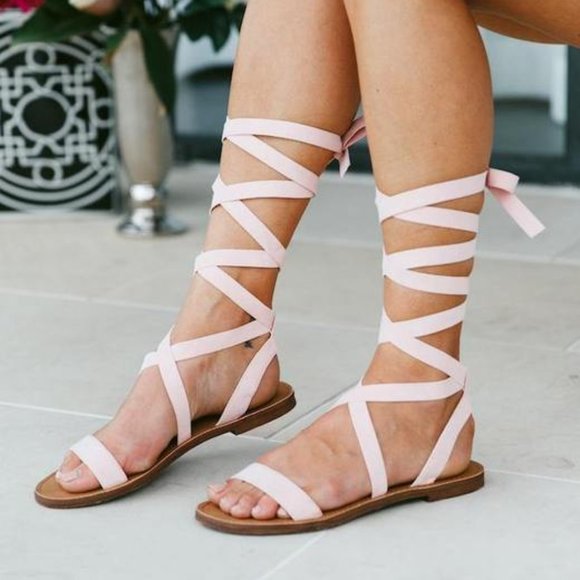 Shoes - Pink Ballerina Lace up Sandals 7